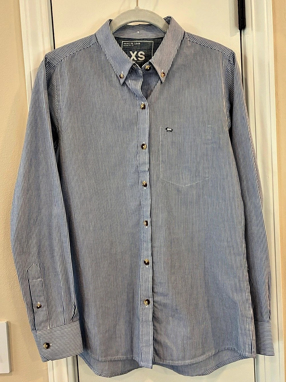 Peau de Loup Striped Cotton Button Down Blue & White XS